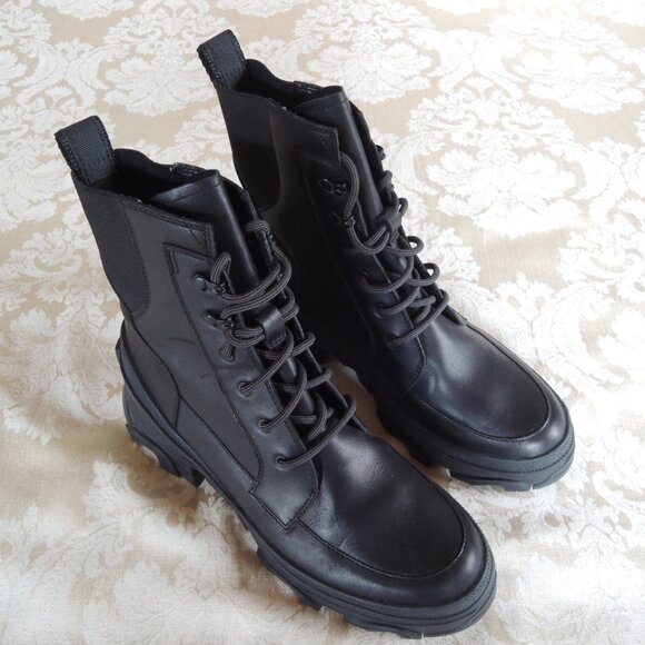 Sorel Black Lace Up Brex Waterproof Chunky Moto Boots 9 - Picture 3 of 12